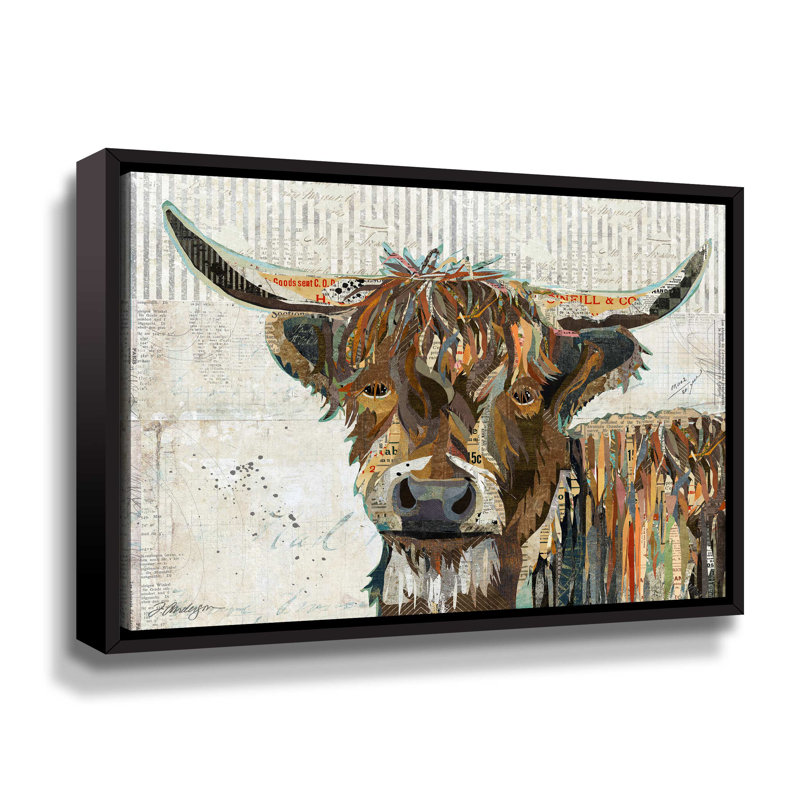 Highland Cow - peinture sur toile, Cadre flottant, L 18 po x H 14 po
