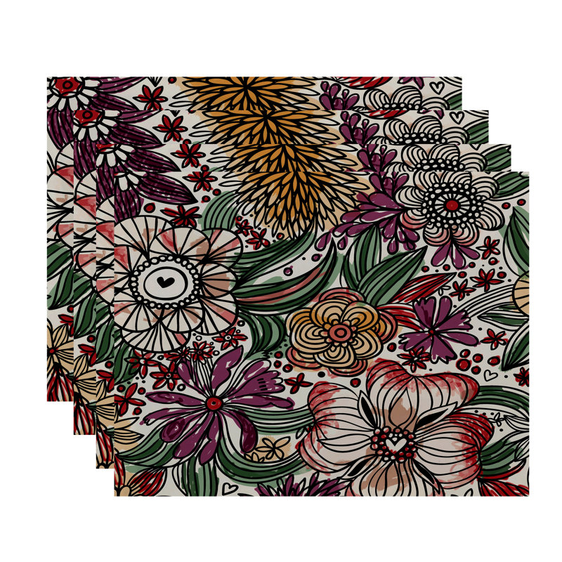 Grandin Polyester Floral Rectangle Placemat, Purple