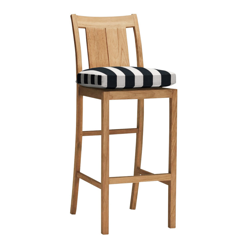 Tabouret de comptoir 24 po Croquet, Welt, Teck naturel, Sunbrella® ‑ Cabana à rayures minuit