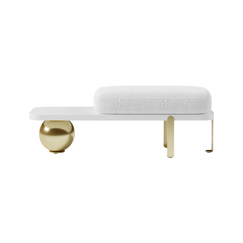 Boucle Upholstered Bench, Gold/White