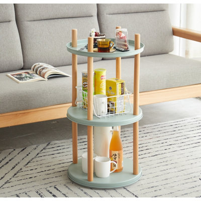 Bibliothèque rotative à 3 niveaux à 360 ° avec serre-livres, étagère de rangement ronde en bois de hêtre pour salon, chambre à coucher