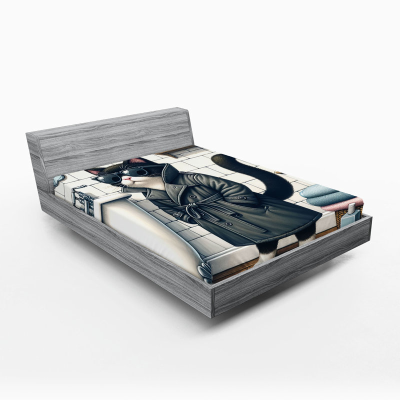 Drap-housse pour chat Ambesonne_ Baignoire mystérieuse détective_ Gris anthracite / blanc, Grand
