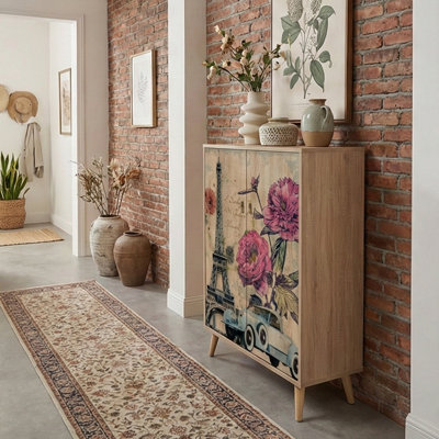 Nostalgic Multi-Purpose Cabinet, Sonoma Oak, 31.5 x 50.0 x 14.2 inches | 100% Melamine Coated Particle Board, 0.71 inches Thick | Hornbeam Legs, Metal & Rope Handles, UV Coating, Wall-Mountable, Ample Storage