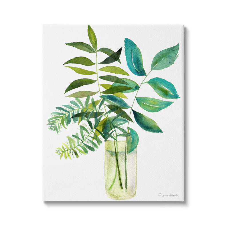 «Au-793-Canvas Simple Green Leaf Sprases Vase On Canvas» par Suzanne Allard, peinture, H 40 po x l 30 po x P 1,5 po