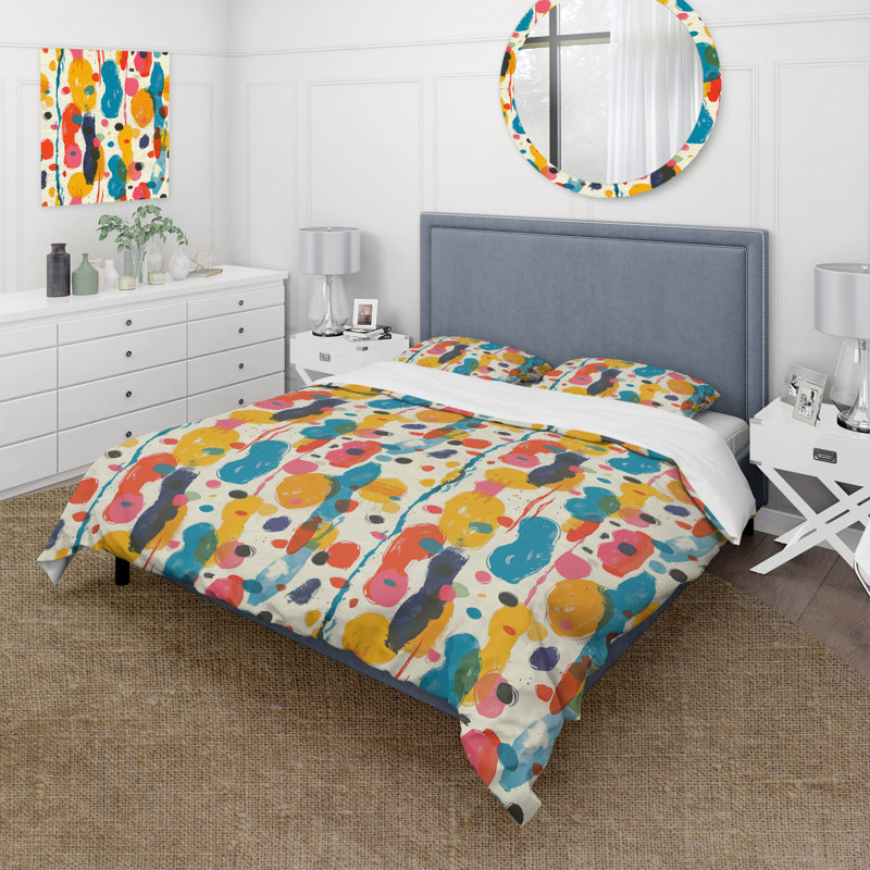 Ensemble de housse de couette jaune et rose Midcentury Paint Splatter III - Midcentury