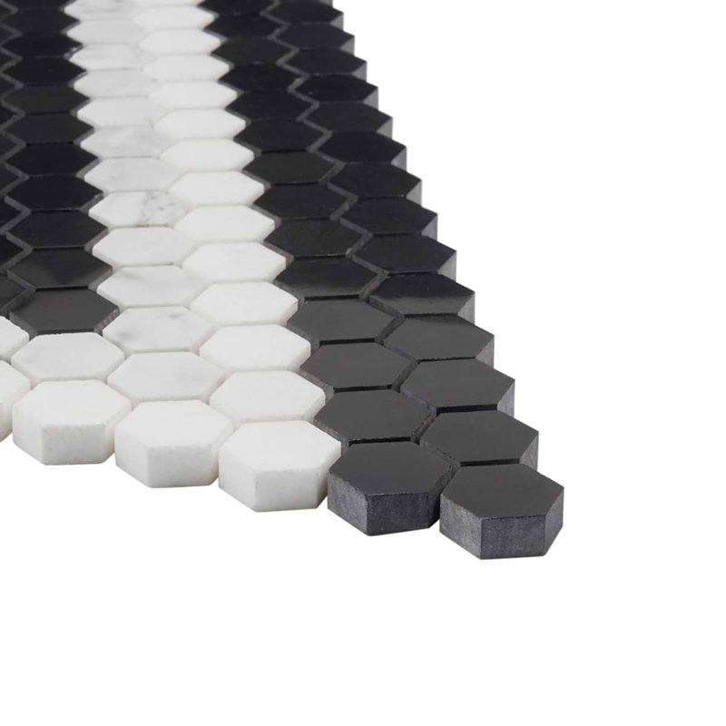 Juno 1" Diamond Hexagon Polished Marble Mosaic, Black/White