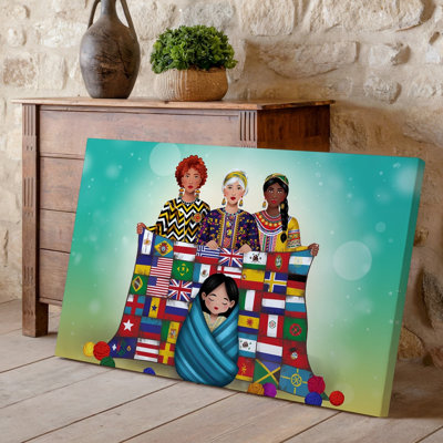 Canvas A Vibrant Illustration Showcasing Four Diverse Women Standing Together Each Wall Art Adorned In Traditional Attire Representing Canvas Wall Art