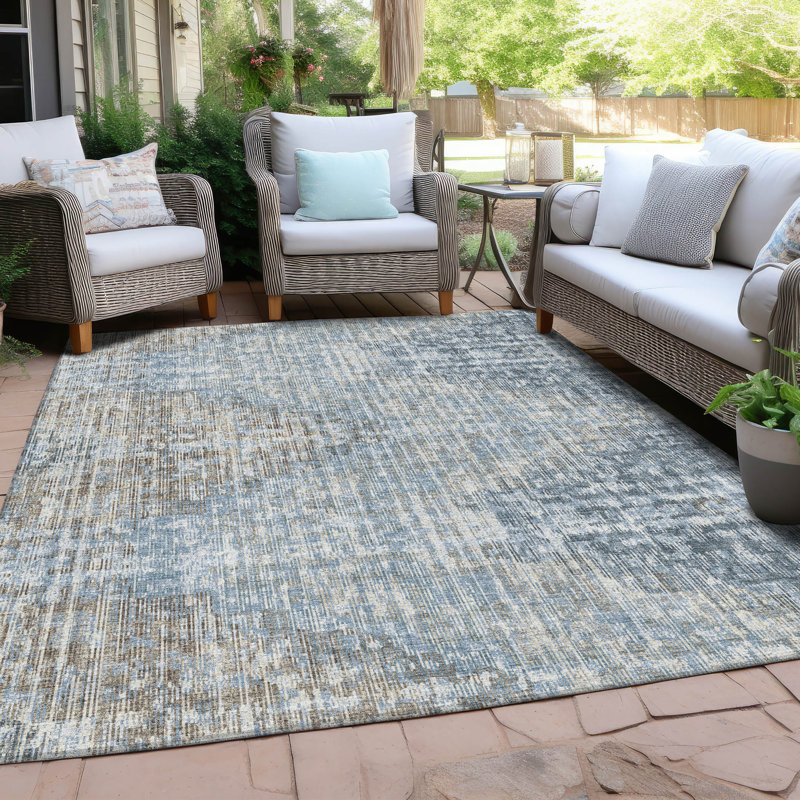 Tapis intérieur / extérieur lavable à la machine Xhevrie, Rectangle 9 pi x 12 pi
