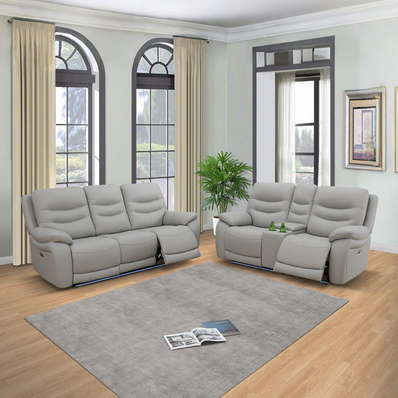 Ensemble de canapé inclinable électrique pour salon et causeuse - Cuir respirant gris clair