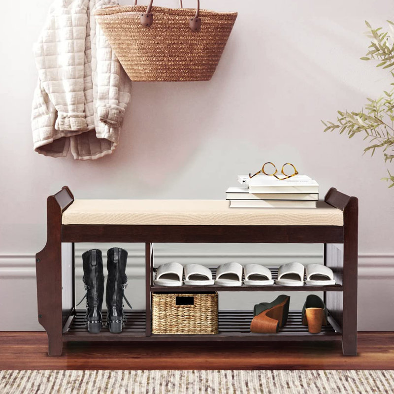 Grand banc à chaussures de 37,4 po avec panier latéral de rangement