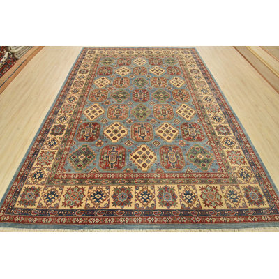 Kazak Rug 8’11” X 11’11” Blue Wool Tribal Hand-Knotted Oriental Carpet