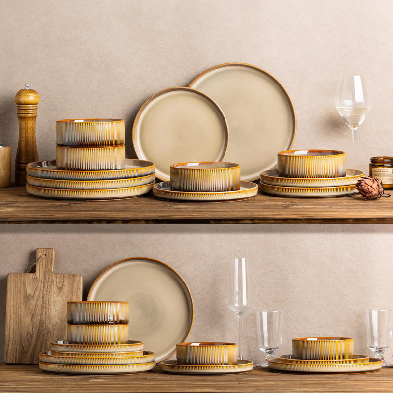 Service de table en céramique 12 pièces pour 4 personnes - Ensemble de bols et assiettes en porcelaine légère | Résistant aux égratignures | Va au four, au micro-ondes et au lave-vaisselle