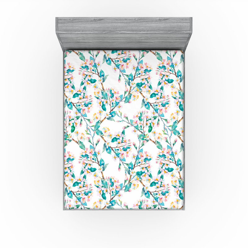 Drap-housse à motif floral Ambesonne, Rose pâle, écume de mer foncé / floral, Drap-housse très grand californien
