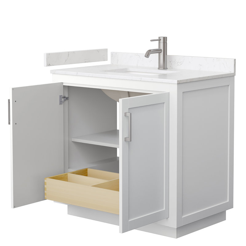 Miranda 36" Freestanding Single Bathroom Vanity with Cultured Marble Top, Carrara Cultured Marble, White, Brushed Nickel
