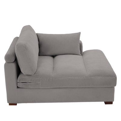 Chaise longue surdimensionnée en velours côtelé gris clair avec accoudoirs et coussins décoratifs Bentura