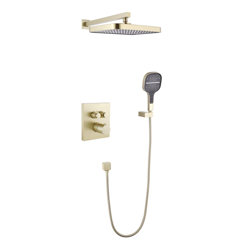 Thermostatic Shower System with Rough in-Valve with Rain Shower Heads, Gold