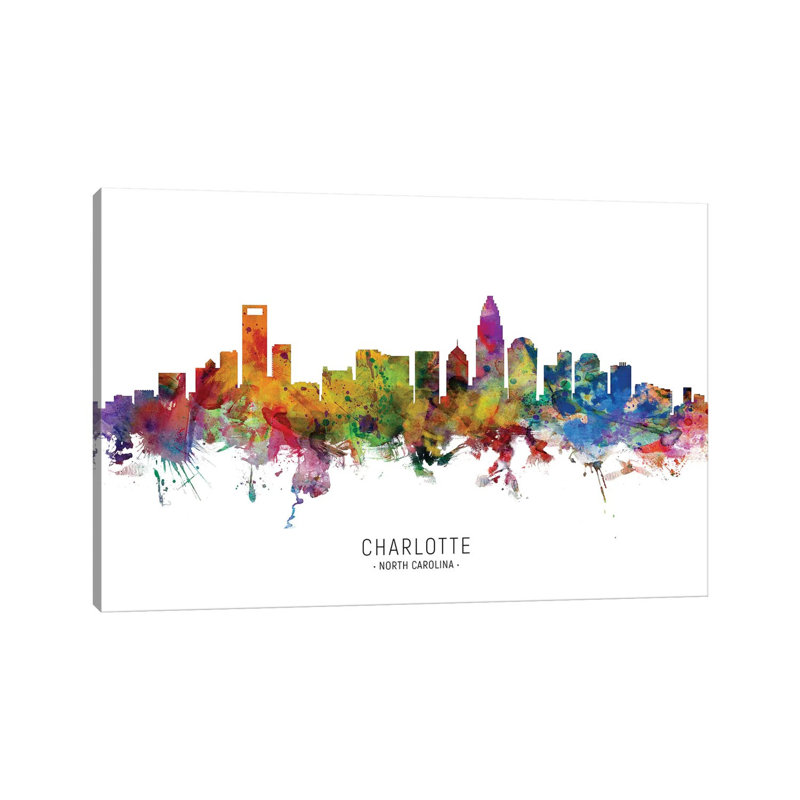 Charlotte North Carolina Skyline par Michael Tompsett - impression sur toile tendue, H 26 po x l 40 po x 1,5 po