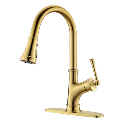 Pull Down Single Handle Kitchen Faucet with Sprayer and Deck Plate