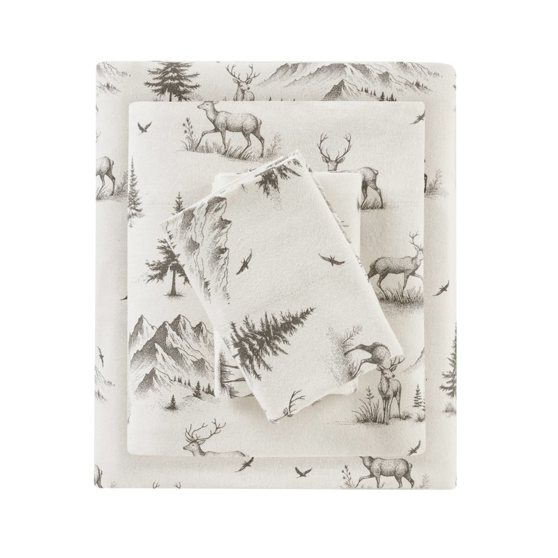 Drap-housse en flanelle de cerf gris 100% coton 4 pièces pour grand lit lavable en machine avec taies d'oreiller plates Velours doux simple / double 12 "grand / très grand / très grand 14"