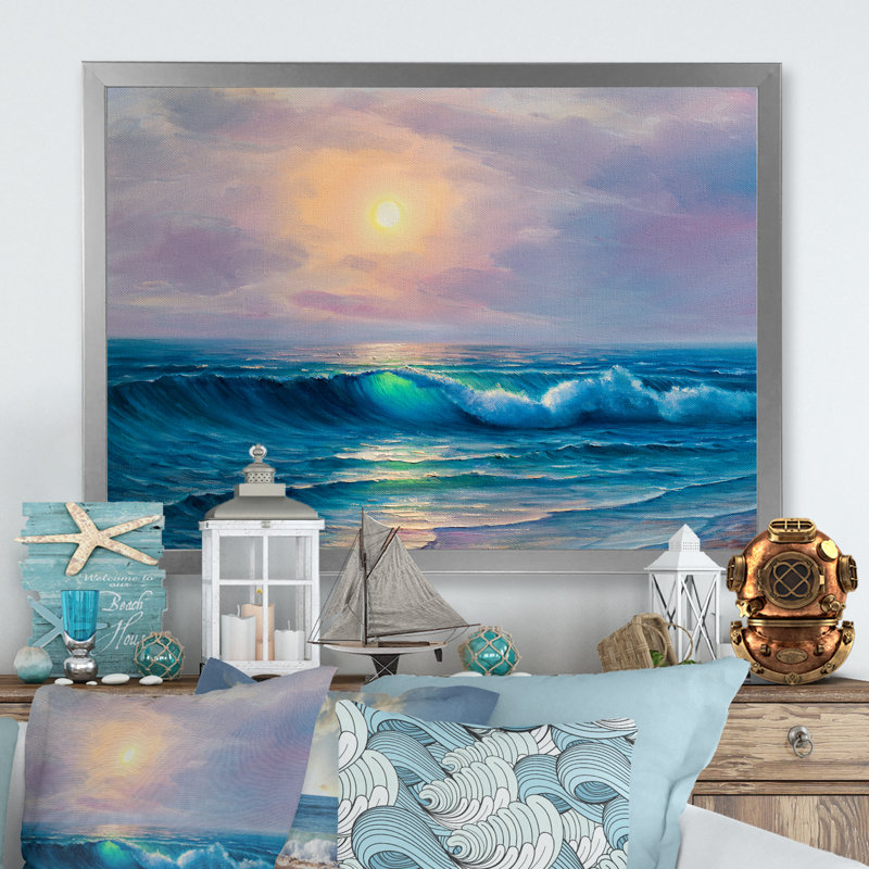 «Beautiful Sunset On Summer Wave II», reproduction d'art sur toile nautique et côtière, L 20 po x H 12 po