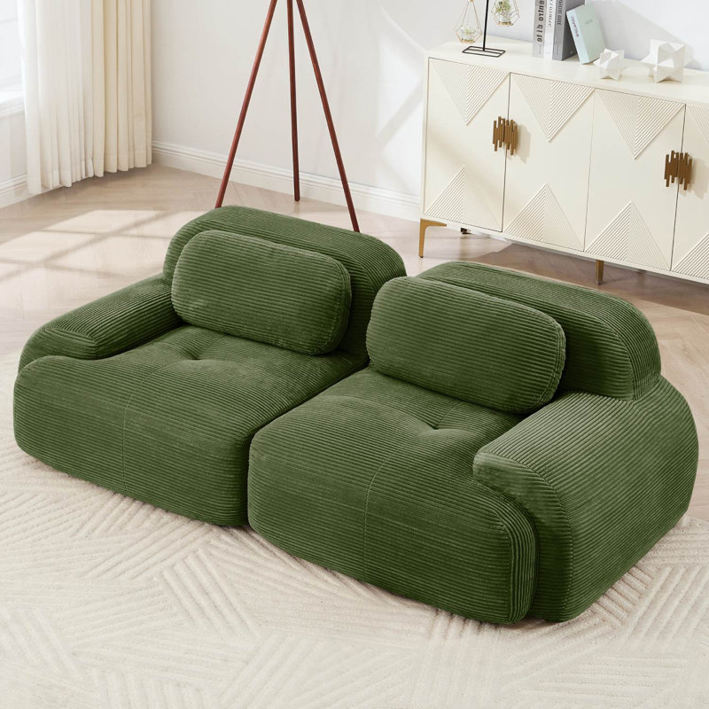 82" Upholstered Boneless Corduroy Modular Sofa, Green