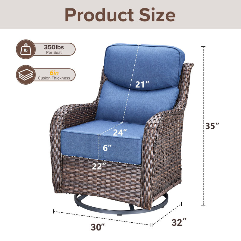 Abbey 4-Piece Patio Swivel Glider Chair Set, 6-Inch Ultra-Plush Cushions & Water-Resistant Olefin Fabric, Blue, Brown