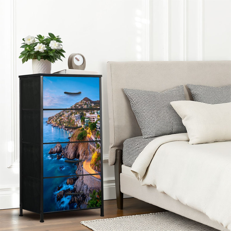 4 Drawer Dresser for Bedroom, Narrow Chest of Drawers, Wooden Top and Study Iron Frame 18"x37.5"-(WxH)