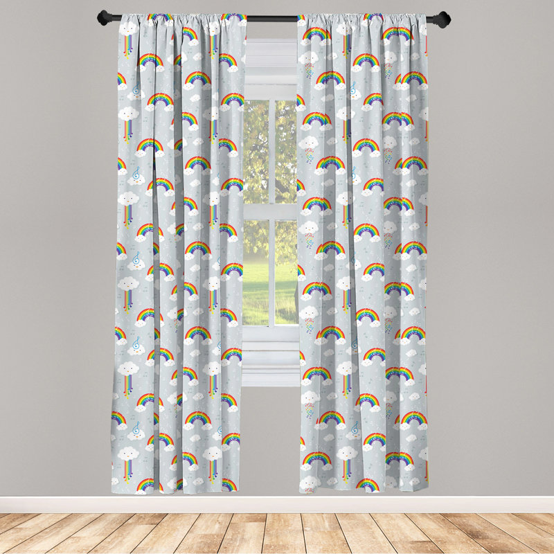 Gray Rainbow Cloud Pattern Semi-Sheer Rod Pocket Curtains