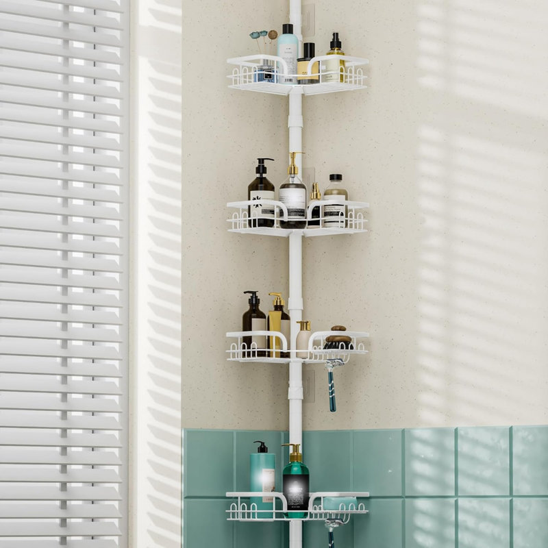 Telescopic 289 x 22 x 22 cm Shower Caddy Corner Height Adjustable Bathroom Shelves