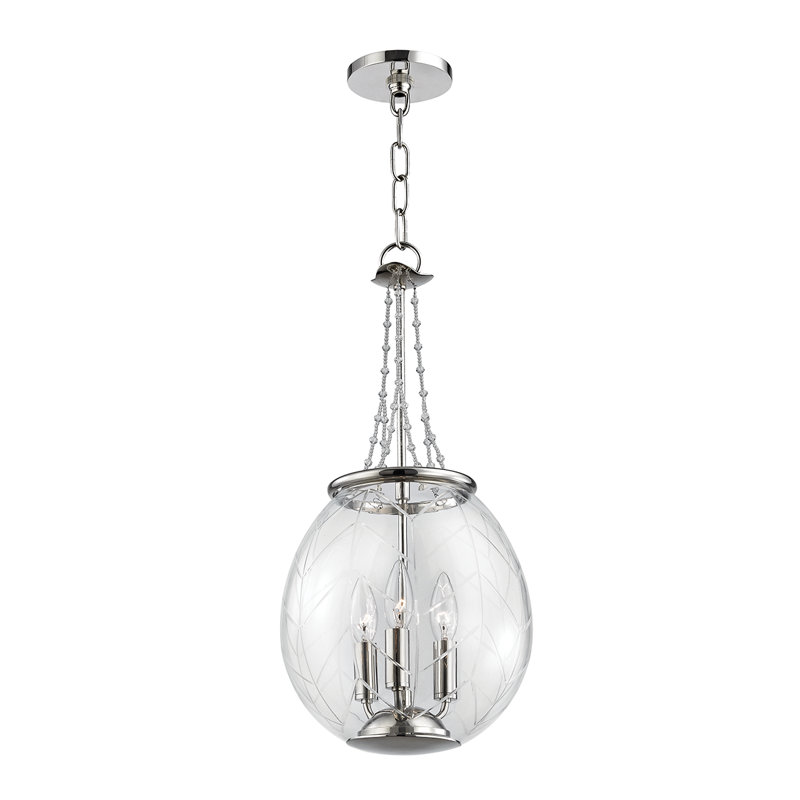 Luminaire suspendu géométrique à 3 lumières Pierce, Nickel poli