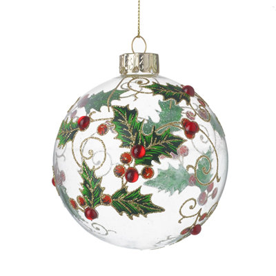 8cm Floral Glass Ball Ornament