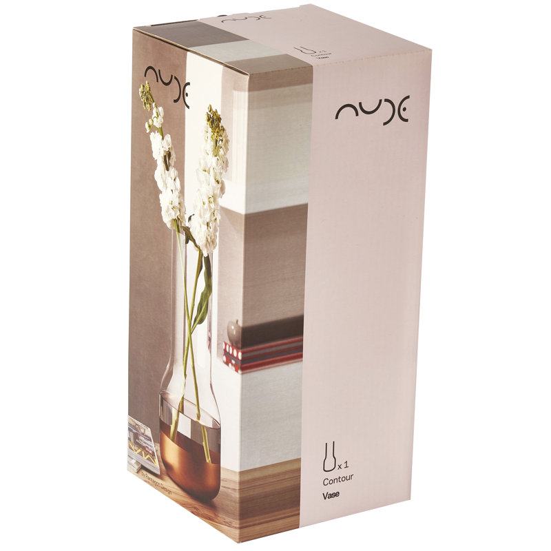 Contour Handmade Lead Free Crystal Table Vase, Copper Base, 15.6" H x 7.02" W x 7.02" D