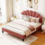 Grand lit plateforme tapissier avec tête de lit en velours à motif floral, finition rouge pâte de haricots-292473858-292473856