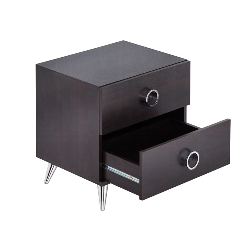 2 Table de chevet avec pieds en plastique pour la chambre à coucher - Accents argent sophistiqués rectangulaires
