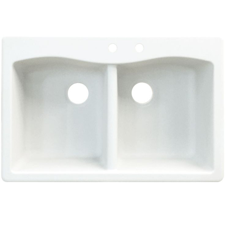 Évier de cuisine à double cuves l 33 po x l 22 po Aversa, 2 trous, Blanc