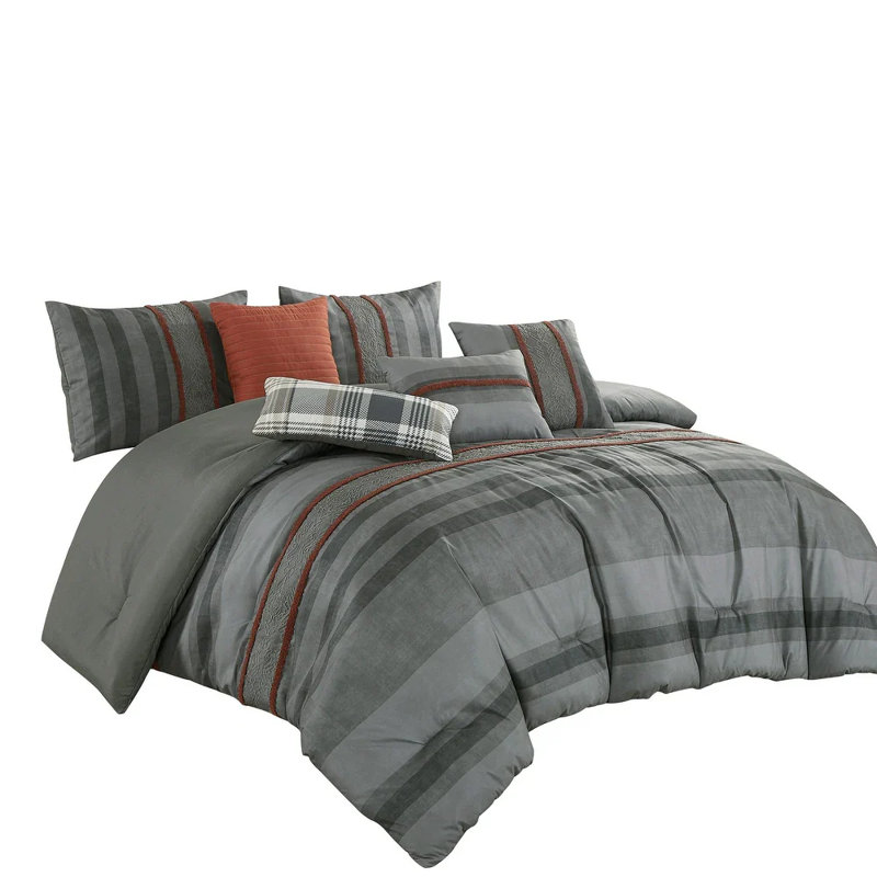 Ensemble d'édredon à rayures 7 pièces, King Comforter + 6 Additional Pieces