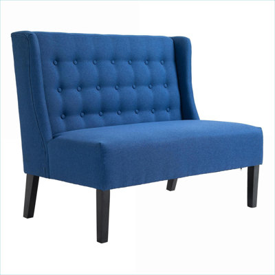 2-Seater Compact Loveseat Sofa, Retro Contemporary Tufted Linen Armless Couch in Rich Blue for Small Indoor Spaces