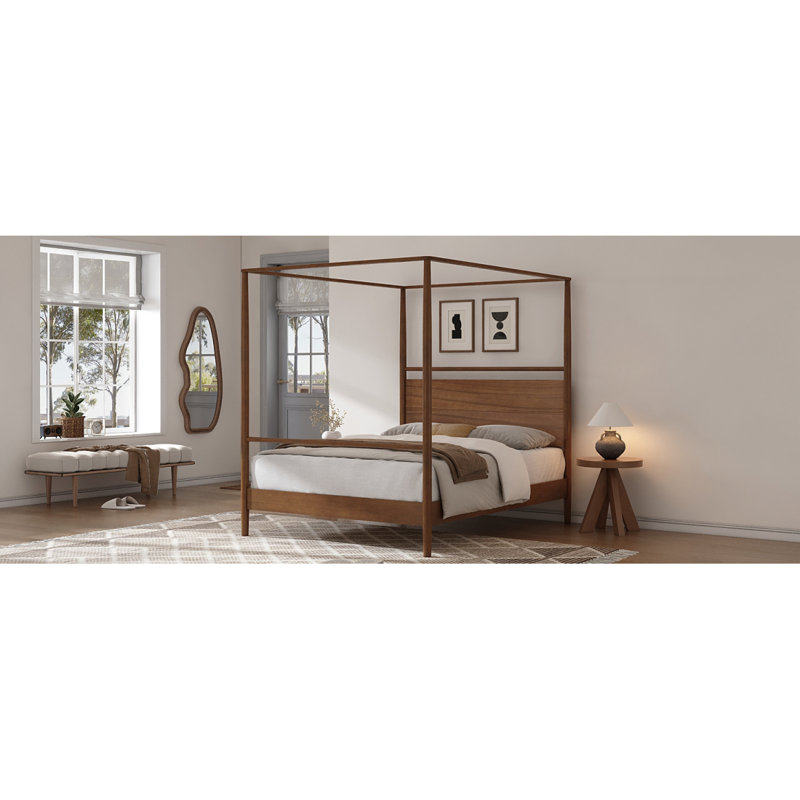Solid Wood Canopy Bed Frame Four Posters Bed No Box Spring Needed,King Size