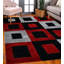 Tapis géométrique moderne RugGuy - Carrés rouges et noirs - pour salon, salle à manger - 160 x 220 cm, ne peluche pas, facile à nettoyer-73056877