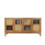 Buffet rétro à 4 portes avec cannes tissées et façades en verre, armoire de rangement décorative pour la salle à manger, le salon et le vestibule-998131762
