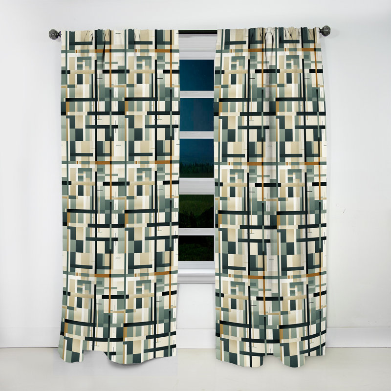 Rideau obscurcissant géométrique à tons naturels gris et beige - 1 panneau, L 52 po x L 90 po