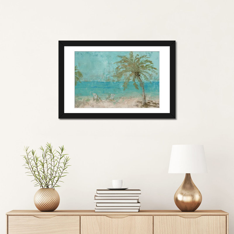 « beach day landscape i », impression sur toile, H 24 po x l 32 po x P 1 po, Papier d'art encadré noir, Blanc