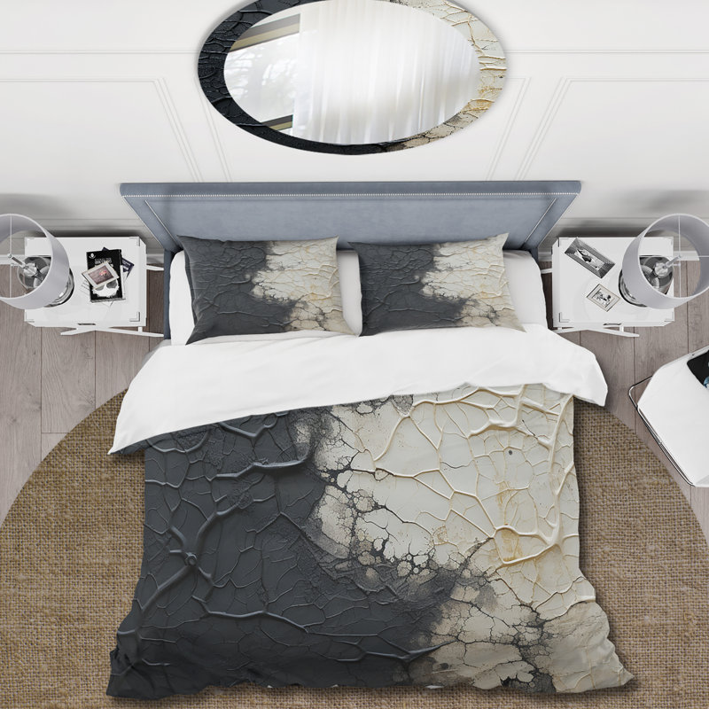 Ensemble de housse de couette White And Black Abstract Split - Abstract Shapes