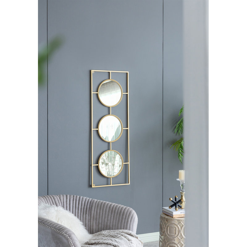 3 miroirs muraux dans un cadre rectangulaire, Verticale, Doré