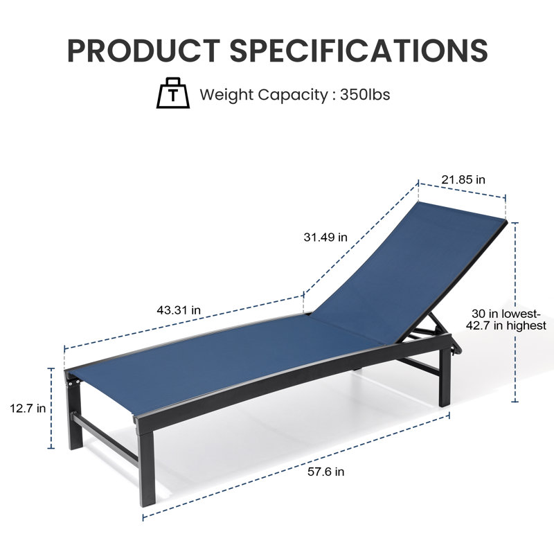 Ensemble de chaises longues inclinables en métal pour patio, Navy