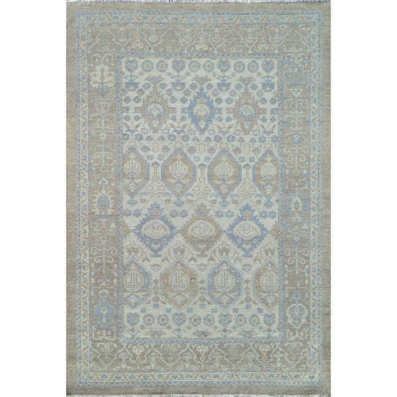 Tapis beige et brun noué à la main de haute qualité