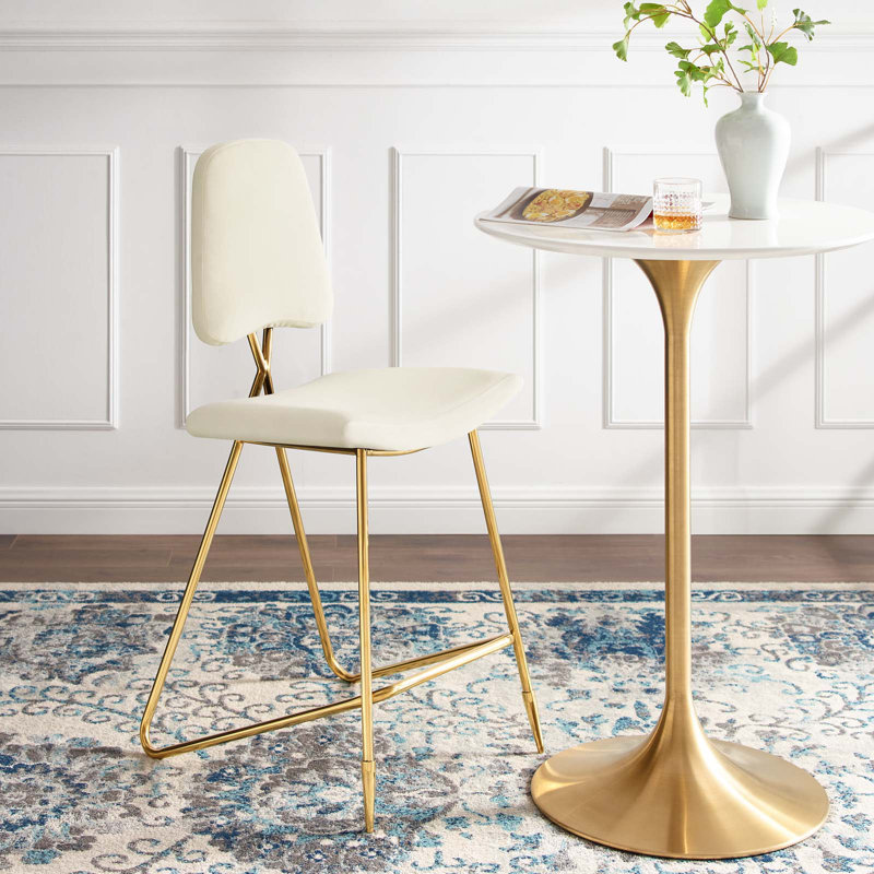 Modway Ponder Performance Velvet Bar Stool, Ivory, Counter Stool (24.5" Seat Height)