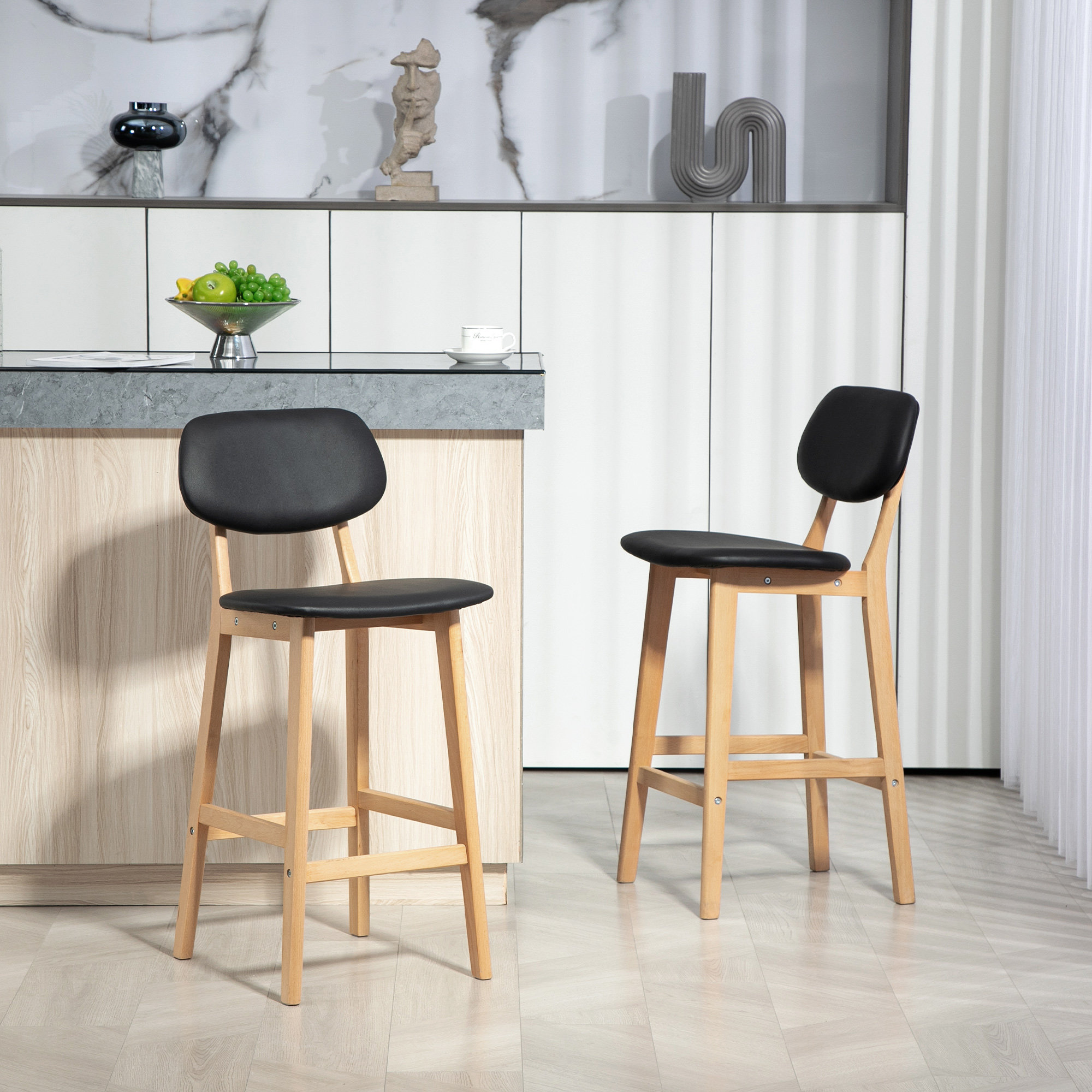 George Oliver Bar Stools Set of 2, Counter Height Barstools with Solid ...