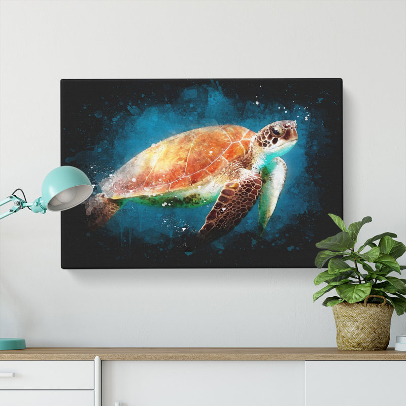 Sea Turtle In The Blue Ocean - Wrapped Canvas, 35cm H x 50cm W x 3cm D