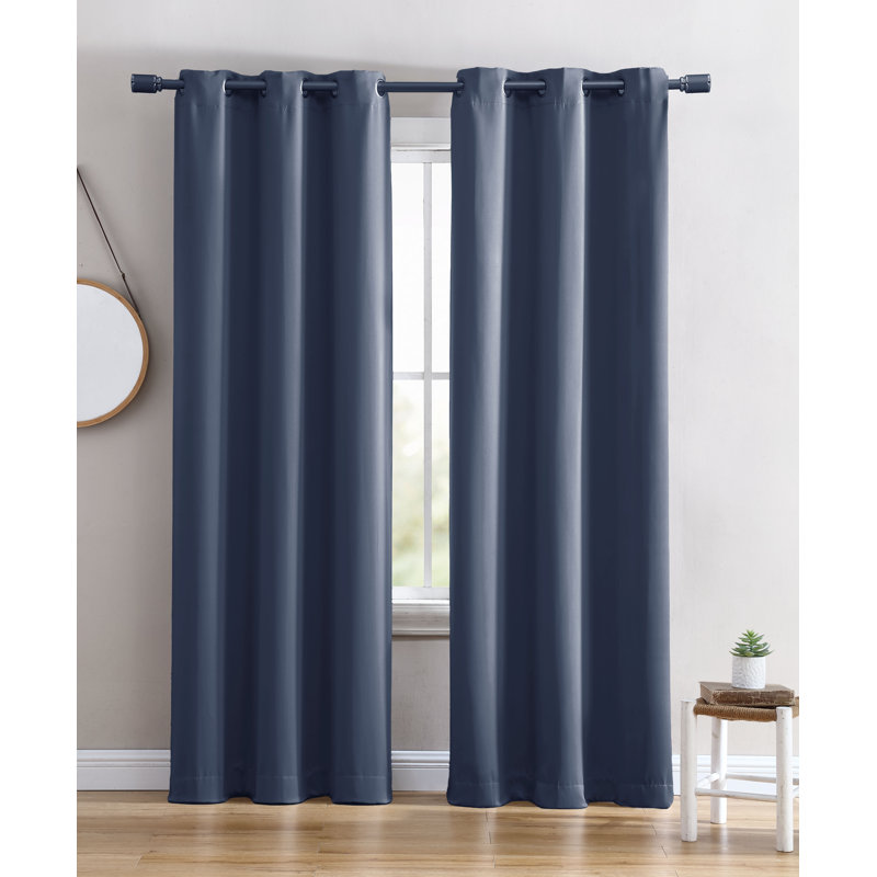  Panneau de rideau simple 1 pièce uni avec œillets, L 38 po x L 95 po, Marine